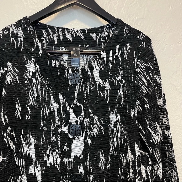 Ali Miles Medium Jacket Top Open Knit Black White Button Front M - Picture 2 of 8